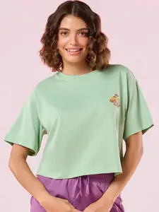 Enamor Graphic Printed Pure Cotton Oversized Fit Crew Neck Lounge T-Shirt