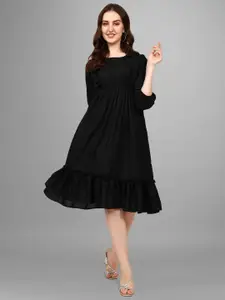Raiyani Fashion Applique Crepe Fit & Flare Midi Dress