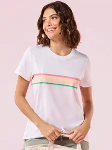 Enamor Striped Crew Neck Stretch High-Low Lounge T-Shirt