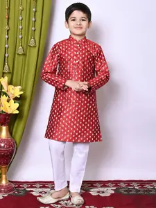 BAESD Boys Embroidered Regular Sequinned Dupion Silk Kurta with Pyjamas