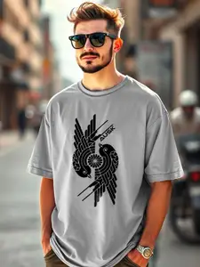 AUSK Men Printed Drop-Shoulder Sleeves Raw Edge T-shirt