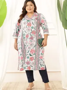 Amydus Women Floral Printed Flared Sleeves Thread Work Kurta