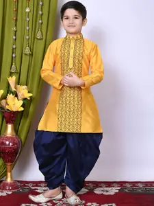BAESD Boys Floral Embroidered Regular Dupion Silk Kurta with Patiala