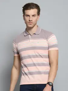 Monte Carlo Men Striped Polo Collar Pockets T-shirt