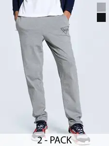 Moda Rapido Men Pack Of 2 Pure Cotton Straight Fit Mid-Rise Track Pants