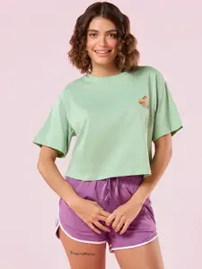 Enamor Graphic Printed Pure Cotton Oversized Fit Crew Neck Lounge T-Shirt