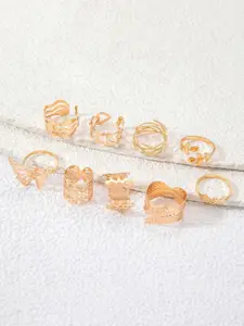 DressBerry Set Of 9 Gold-Plated Adjustable Stackable Finger Rings