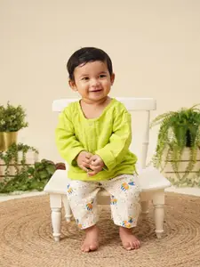 Sangria Boys Pure Cotton Straight Kurta & Printed Trousers