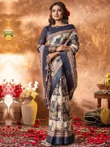 Saree mall Zari Linen Blend Block Print Sarees