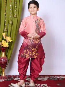 BAESD Boys Floral Printed Regular Dupion Silk Kurta with Patiala