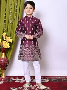 BAESD Boys Floral Printed Regular Dupion Silk Kurta with Pyjamas