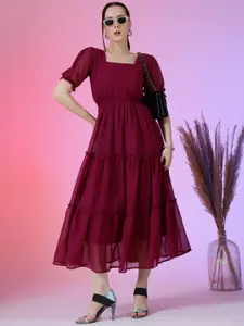Raiyani Fashion Bell Sleeve Applique Georgette Fit & Flare Maxi Dress