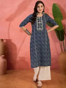 Sangria Embroidered Lehariya Printed Pure Cotton Straight Kurta