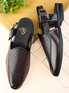 House of Pataudi Men Textured Round Toe Comfortable Shoe-Style Sandals