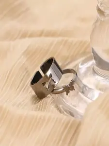 DressBerry Set Of 2 Silver-Plated Butterfly Ring Silver