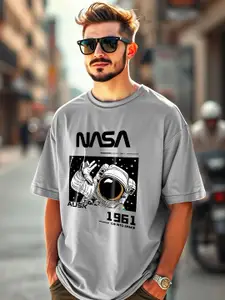 AUSK Men Printed Drop-Shoulder Sleeves Applique T-shirt