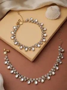 ANIKAS CREATION Gold-Plated Kundan Anklet