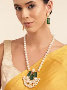 Anouk Gold Plated Beaded & MOP Studded Premium Necklace & Earring Set