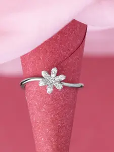 LIORA 925 Silver Jewellery Sterling Silver Rhodium Plated Adjustable Flower Finger Ring