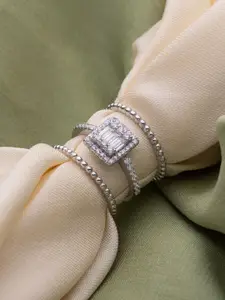 LIORA 925 Silver Jewellery LIORA 925 Silver 3 Pcs Sterling Silver Rhodium Plated Finger Rings