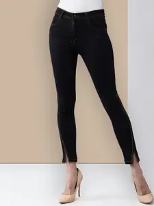 Chemistry Women Embellished Skinny High Rise Side Slit Solid Stretchable Denim Jeans