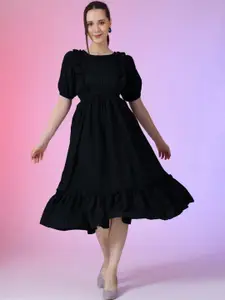 Raiyani Fashion Puff Sleeve Applique Fit & Flare Dress