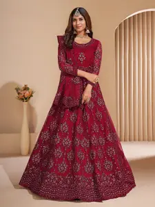 APNISHA Ethnic Motifs Embroidered Net Fit & Flare Maxi Dress