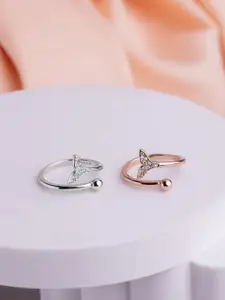 LIORA 925 Silver Jewellery Sterling Silver Rosegold Plated Fishtail Adjustable Ring