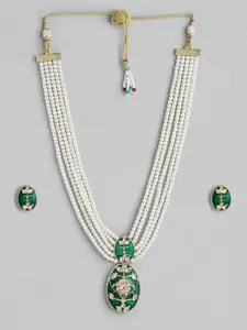 Anouk Gold Plated Layered Beads & Kundan Studded Necklace & Earring Set