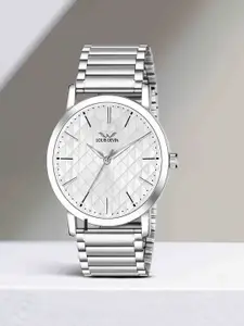 LOUIS DEVIN Men Brass Embellished Dial & Stainless Steel Textured Straps Analogue Watch LD-G049-SLV-CH