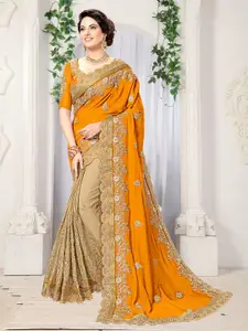 Trendmalls Floral Beads and Stones Satin Designer Saree