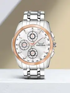 LOUIS DEVIN Men Brass Embellished Dial & Stainless Steel Bracelet Style Straps Analogue Watch LD-G036-RG
