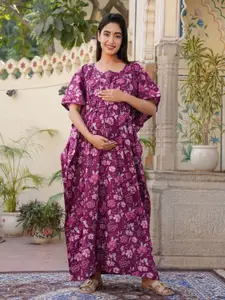 Aujjessa Floral Print Maternity Kaftan Maxi Dress