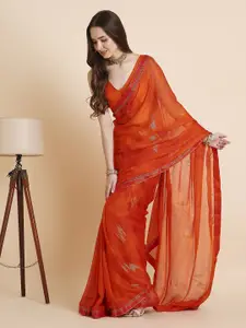 RATAN Striped Poly Chiffon Saree