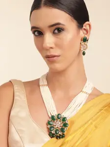 Anouk Gold Plated Beaded Premium Layered Long Neckalce & Earring Set