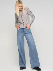 Aadvi Fashion Women Jean Wide Leg High-Rise Low Distress Light Fade Stretchable Jeans