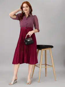 Raiyani Fashion Striped Applique Georgette Fit & Flare Midi Dress