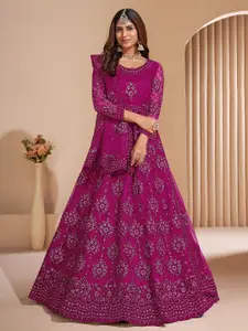 APNISHA Ethnic Motifs Embroidered Net Fit & Flare Maxi Dress
