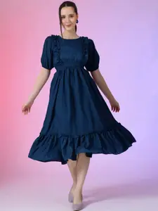 Raiyani Fashion Puff Sleeve Applique Fit & Flare Dress