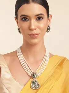 Anouk Gold Plated Layered Beads & Kundan Studded Necklace & Earring Set