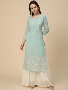 RATAN Women Embroidered Chikankari Floral Georgette Kurta