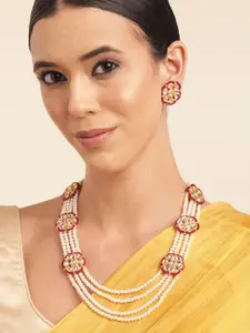 Anouk Gold Plated Kundan Studded Beaded Premium Layered Necklace & Earring Set