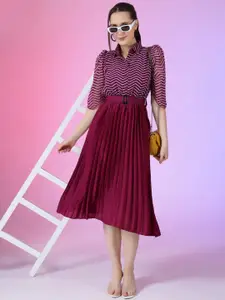 Raiyani Fashion Print Puff Sleeve Applique Georgette Fit & Flare Dress