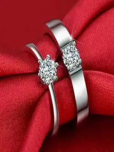 DressBerry 2-Pcs Silver-Plated American-Diamond StuddedFingerRing