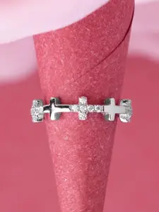 LIORA 925 Silver Jewellery Sterling Silver Rhodium Plated Adjustable Cross Ring