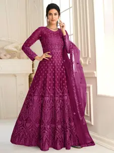 APNISHA Embellished Embroidered Net Fit & Flare Maxi Dress