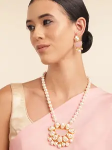 Anouk Gold Plated Beaded & MOP Studded Premium Necklace & Earring Set