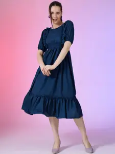 Raiyani Fashion Puff Sleeve Applique Fit & Flare Dress
