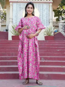 Aujjessa Floral Print Maternity Kaftan Maxi Dress