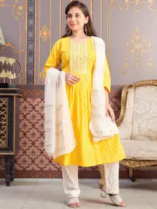 Aarika Girls Floral Printed Flared Sleeves Thread Work Kurta